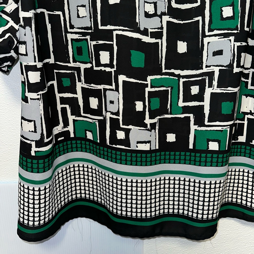 Roz & Ali Women’s Blouse XL Black Green Zip Up Front - Picture 3 of 9